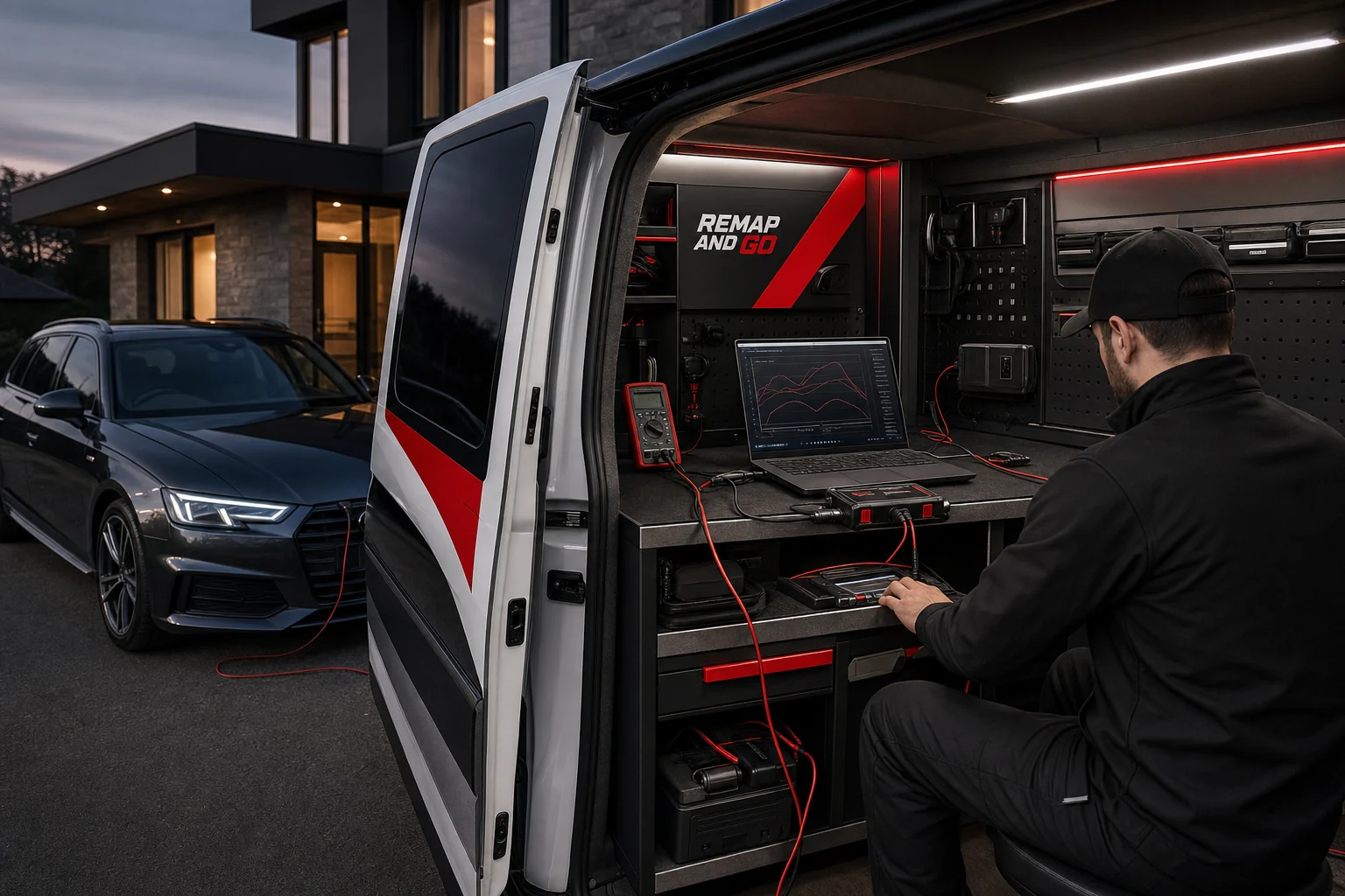 REMAP AND GO fully equipped mobile tuning van with laptop and diagnostic equipment